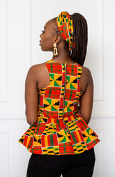 Traditional Kente Crossfront African Print Peplum Top - KENYA